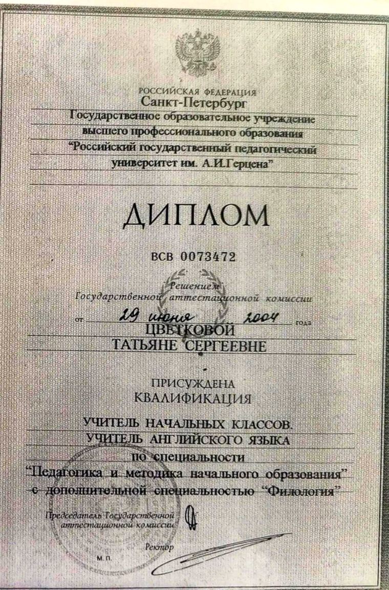 Диплом о высшем образовании — РГПУ им. А.И. Герцена
